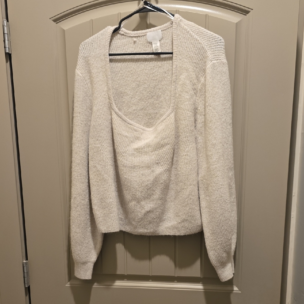 H&M Cream V-Neck Sweater